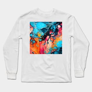 Vibrant Turquoise and Coral Abstract Long Sleeve T-Shirt